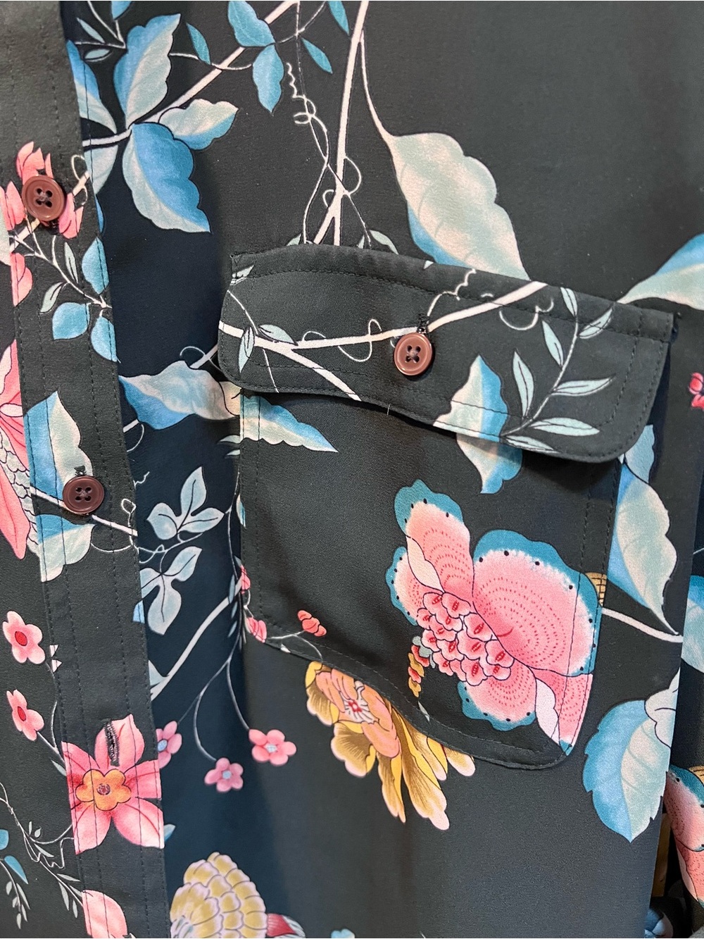 LOFT Dark Teal Floral Button-Down Shirt - Picture 5 of 8